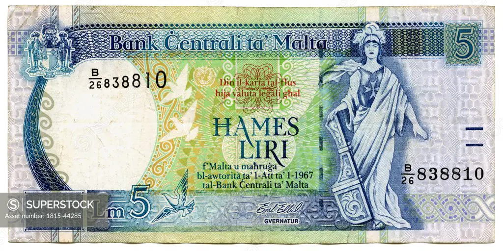 Maltesian -lira banknote, close-up