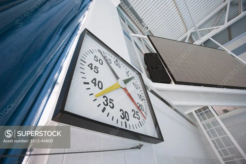 Stop watch in sport stadium, close-up