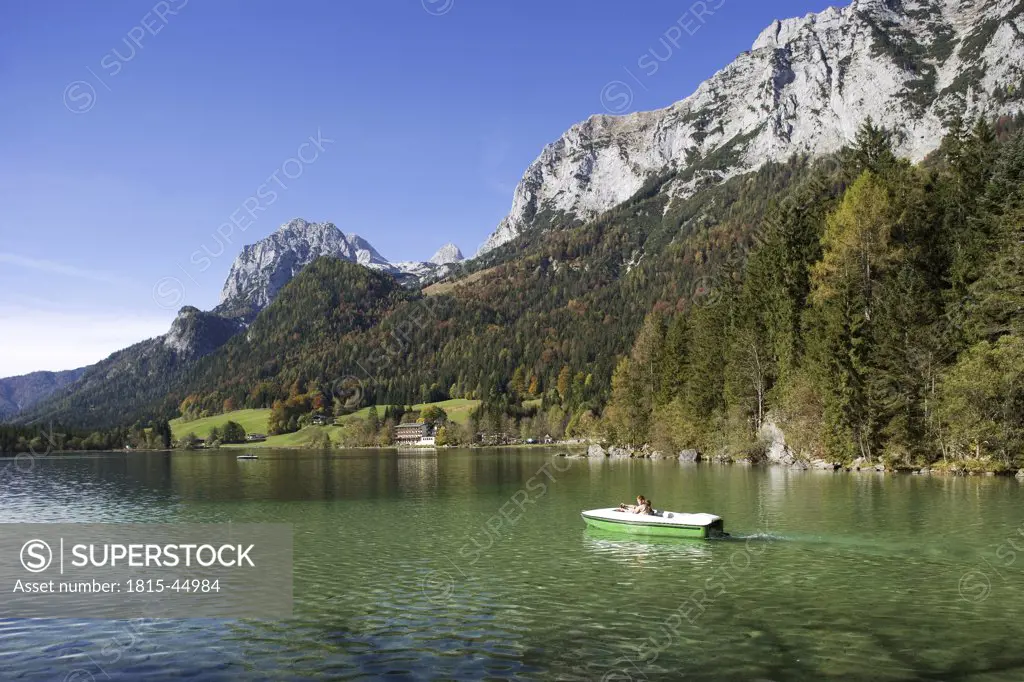Germany, Bavaria, Hintersee, National Park Berchtesgaden, Boat on lake