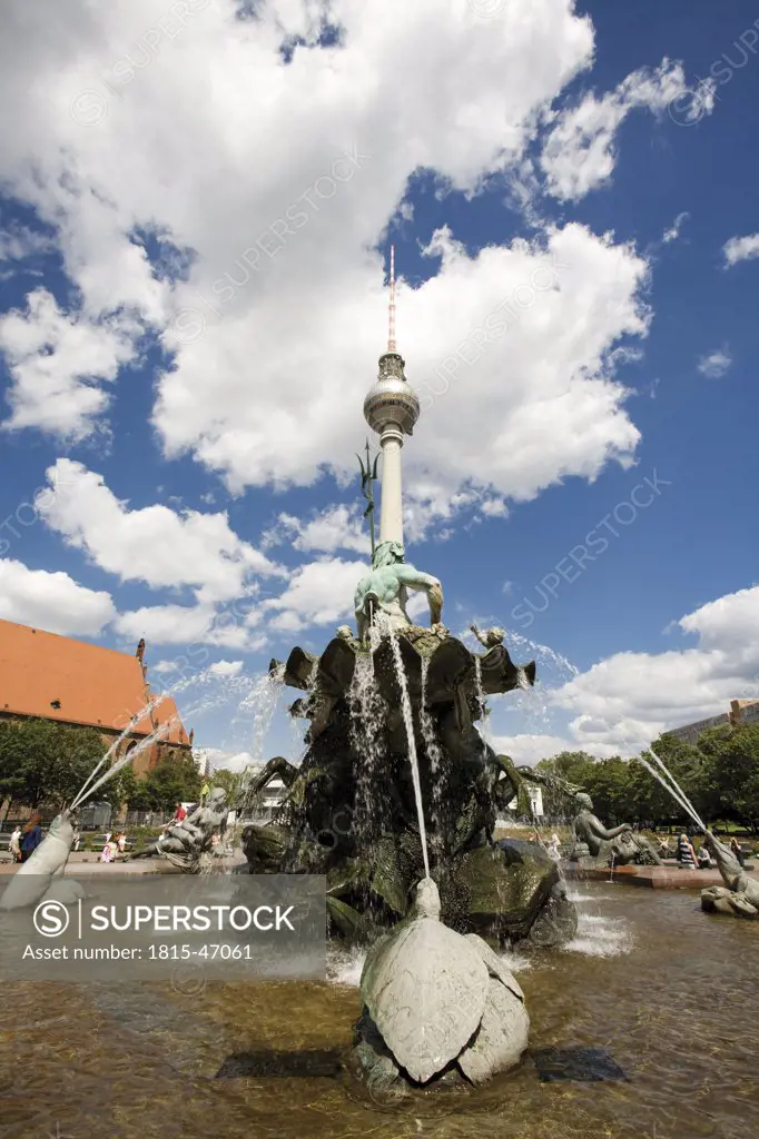 Germany, Berlin, Neptun fountain, TV Tower in background