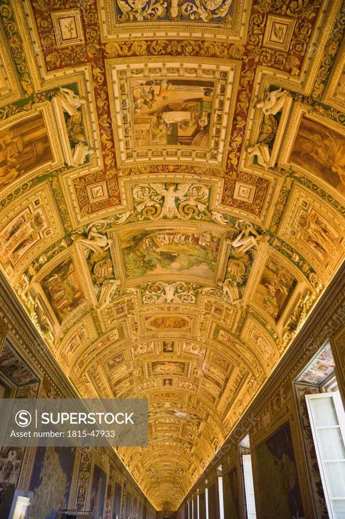 Italy, Rome, Vatican City, Museum, Gallery of maps, ceiling painting, low angle view