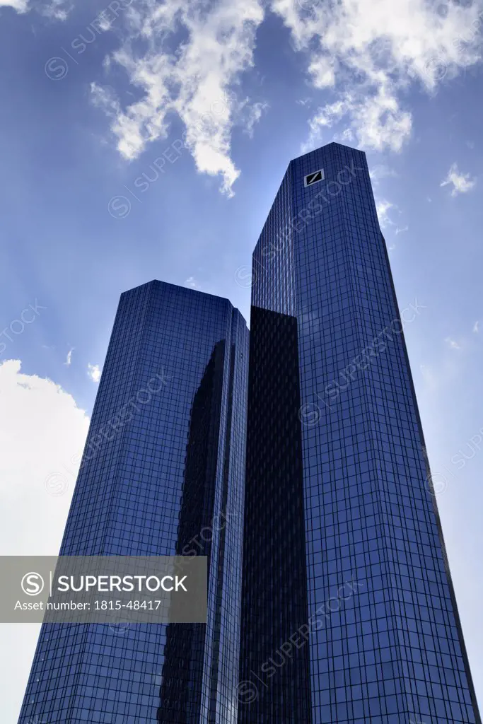 Germany, Frankfurt on the Main, Financial district, Deutsche Bank, Skyscraper, low angle view