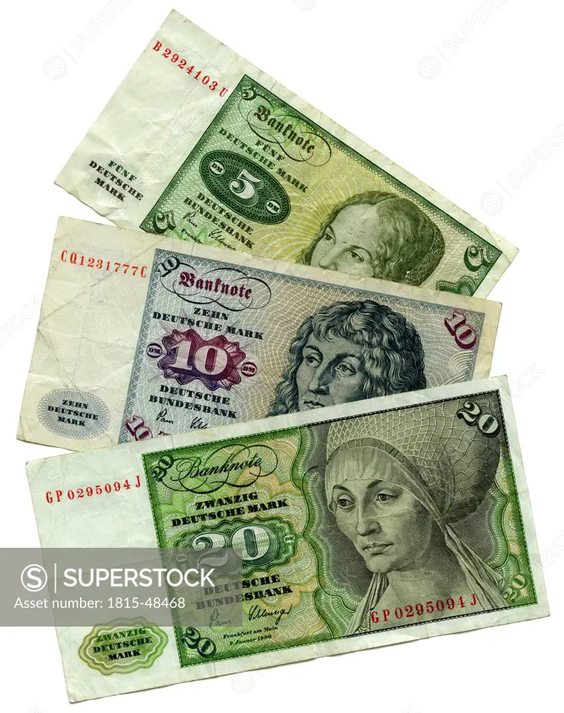 German Banknotes, Deutschmark, elevated view