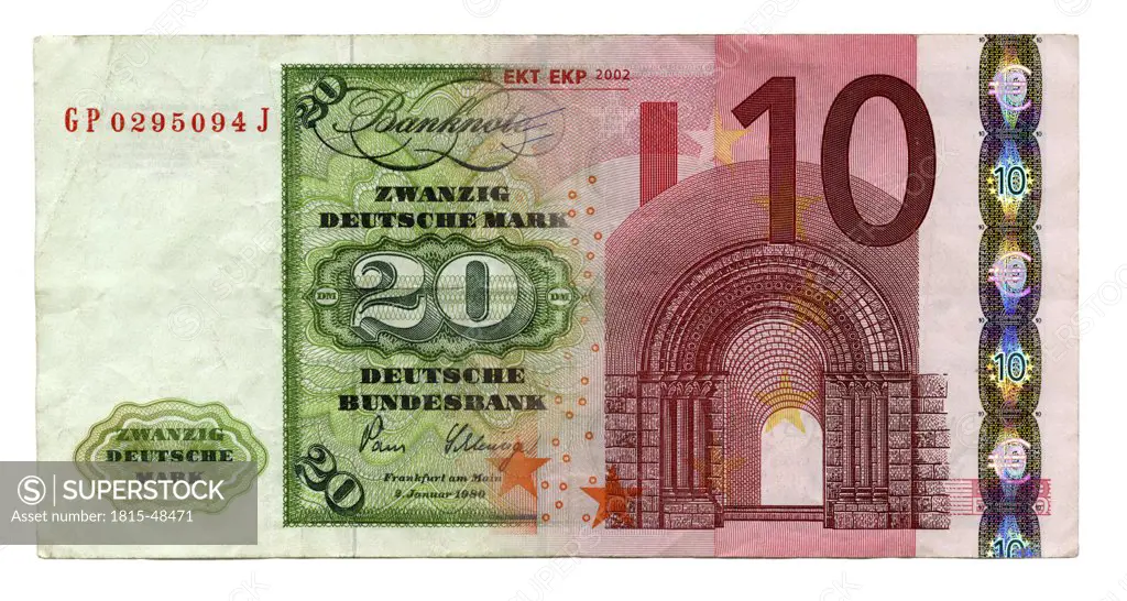 German Banknotes, Deutschmark and Euro banknote