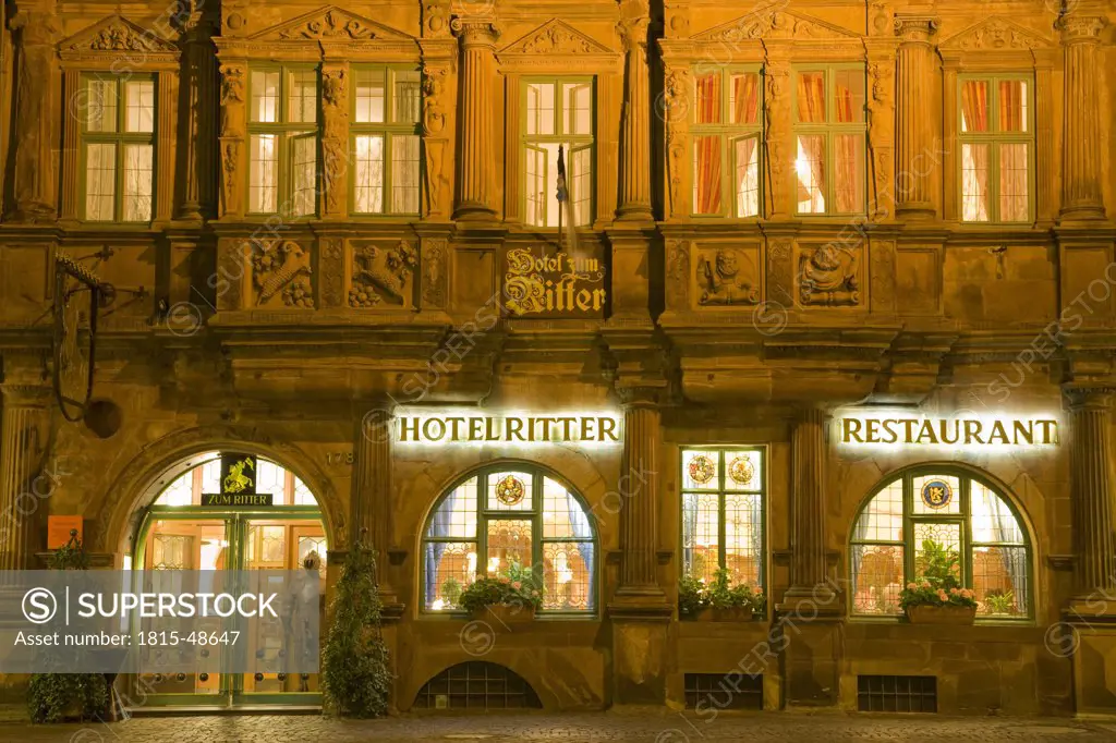 Germany, Baden-Württemberg, Heidelberg, Hotel zum Ritter at night