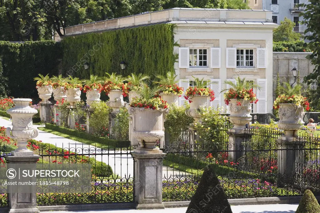 Austria, Salzburg, Mirabell Gardens, Flowers and amphoras