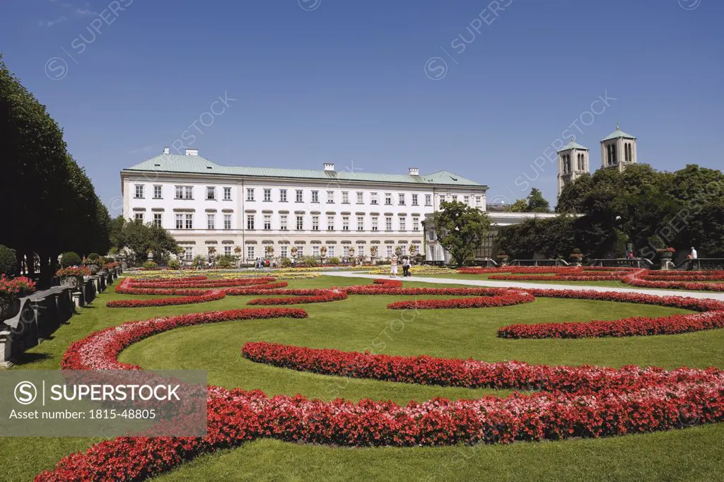 Austria, Salzburg, Mirabell Palace, Mirabell Gardens, flower beds