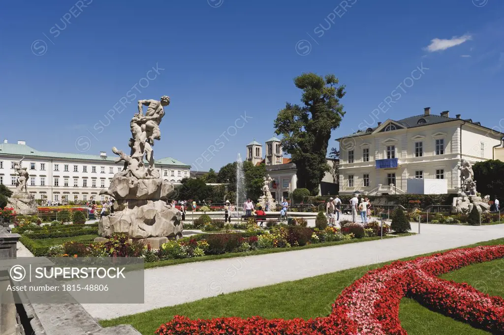 Austria, Salzburg, Mirabell Palace, Mirabell Gardens with fountain