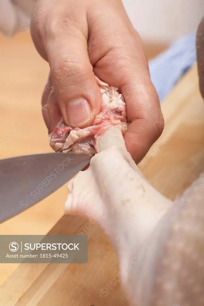 Roast goose, Preparation, Person removing skin, close_up