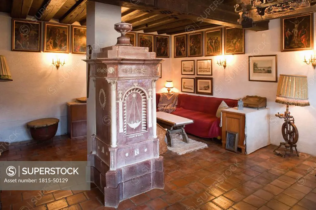 Austria, Lower Austria, Historic room with tiled stove