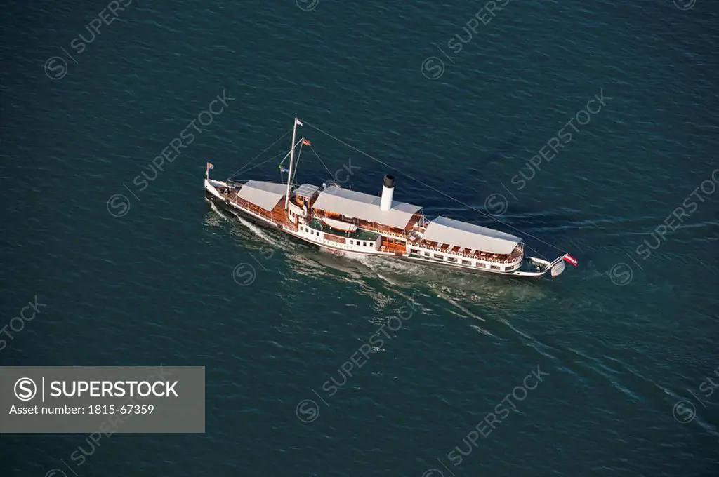 Germany, Baden Wí¼rttemberg, Lake Constance, Steam boat, aerial view