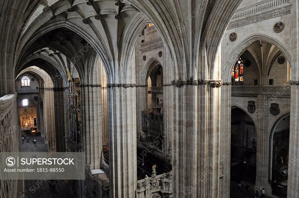 Europe, Spain, Castile and Leon, Salamanca, View of interior of gothic cathedral