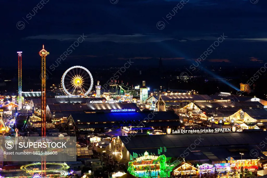 Germany, Bavaria, Munich, View of Oktoberfest fair at night