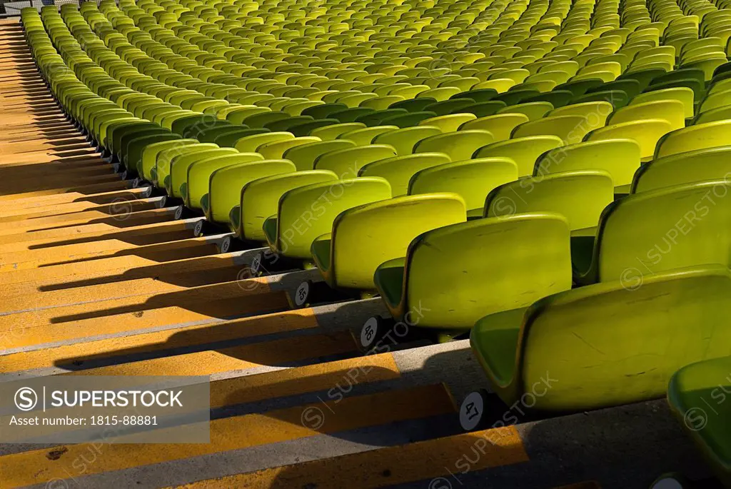Germany, Bavaria, Munich, View of green seats in olympic stadium