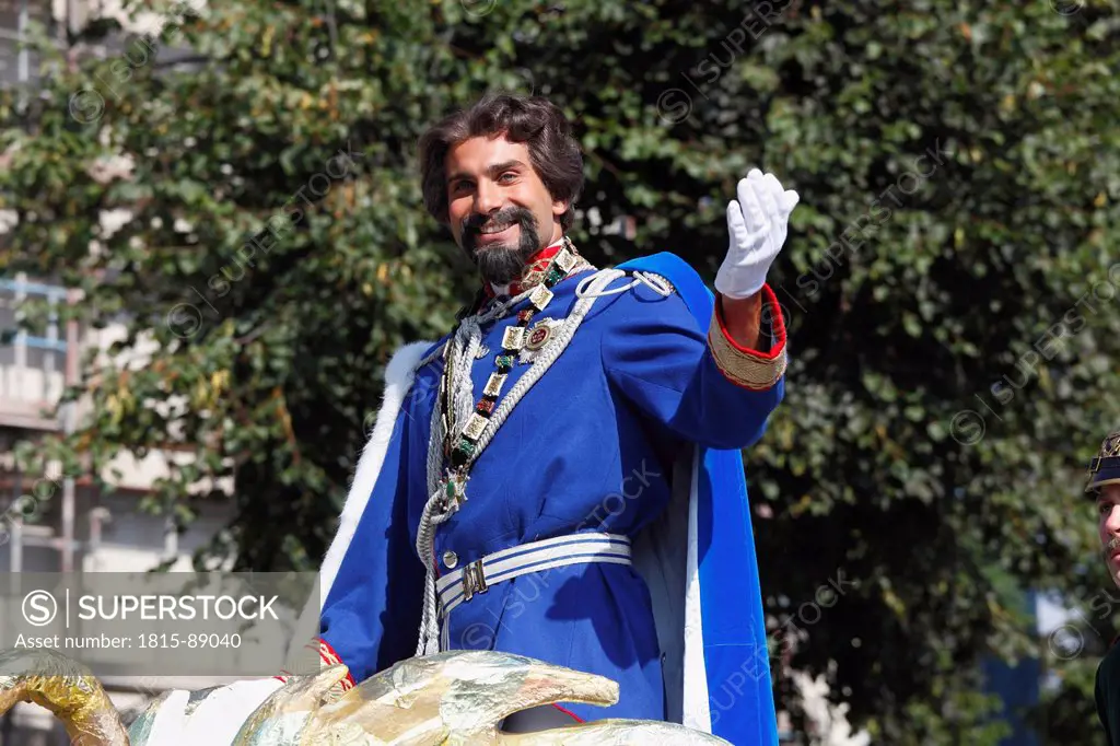 Germany, Bavaria, Upper Bavaria, Munich, Bavaria actor as King Ludwig II at Oktoberfest procession