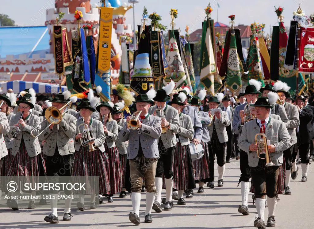 Germany, Bavaria, Upper Bavaria, Munich, Marching band at Octoberfest procession