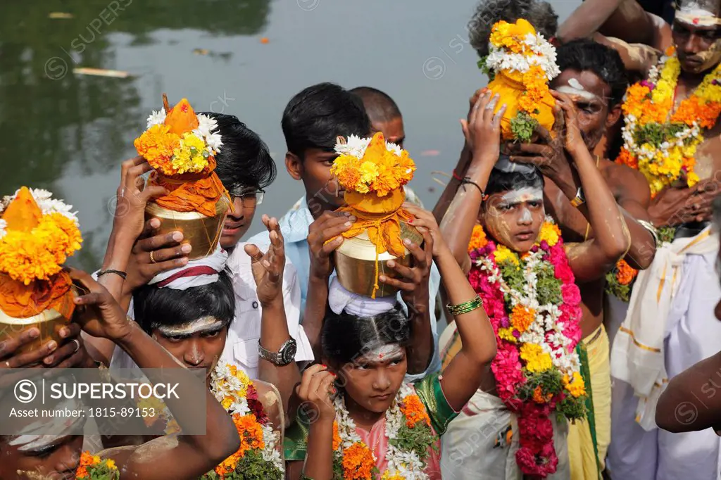 India, South India, Tamil Nadu, People celebrating thaipusam festival in tenkasi
