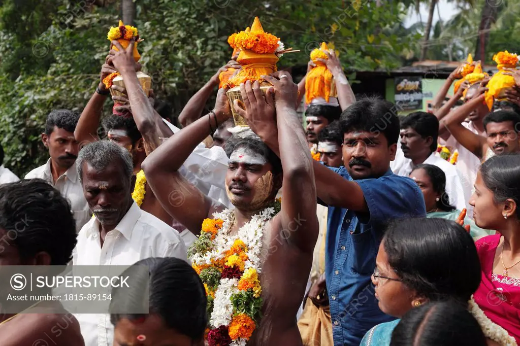 India, South India, Tamil Nadu, People celebrating thaipusam festival in tenkasi