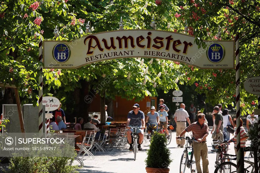 Germany, Bavaria, Munich, People in aumeister beer garden in english garden