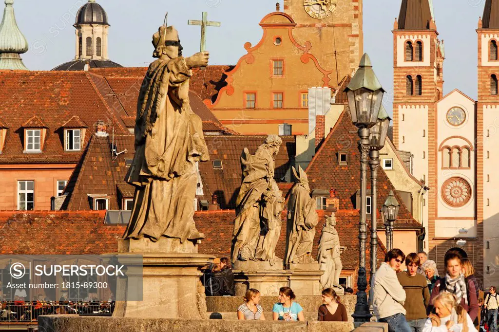 Germany, Bavaria, Lower Franconia, Würzburg, People at old bridge