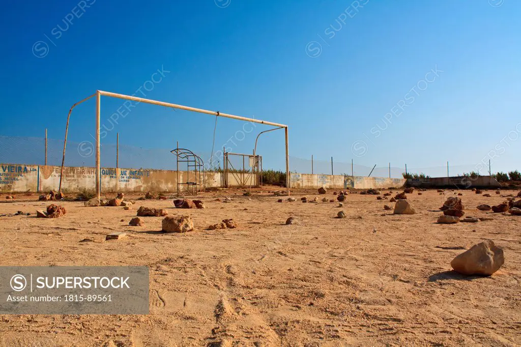 Portugal, Algarve, Sagres, View of empty soccer playground