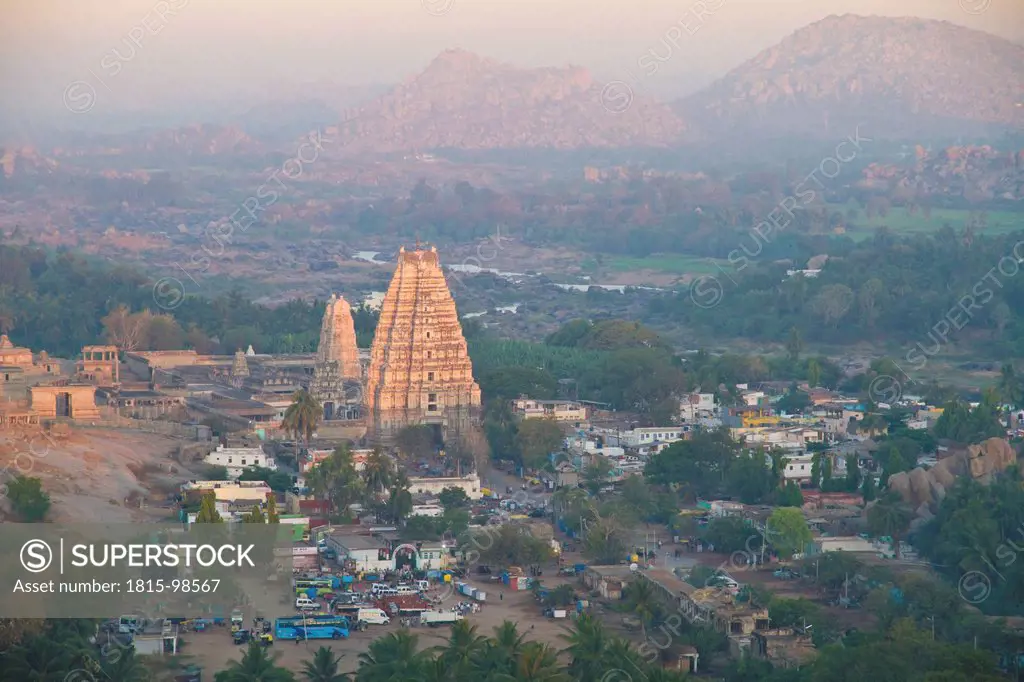 India, Karnataka, Hampi, View of Virupaksha Temple