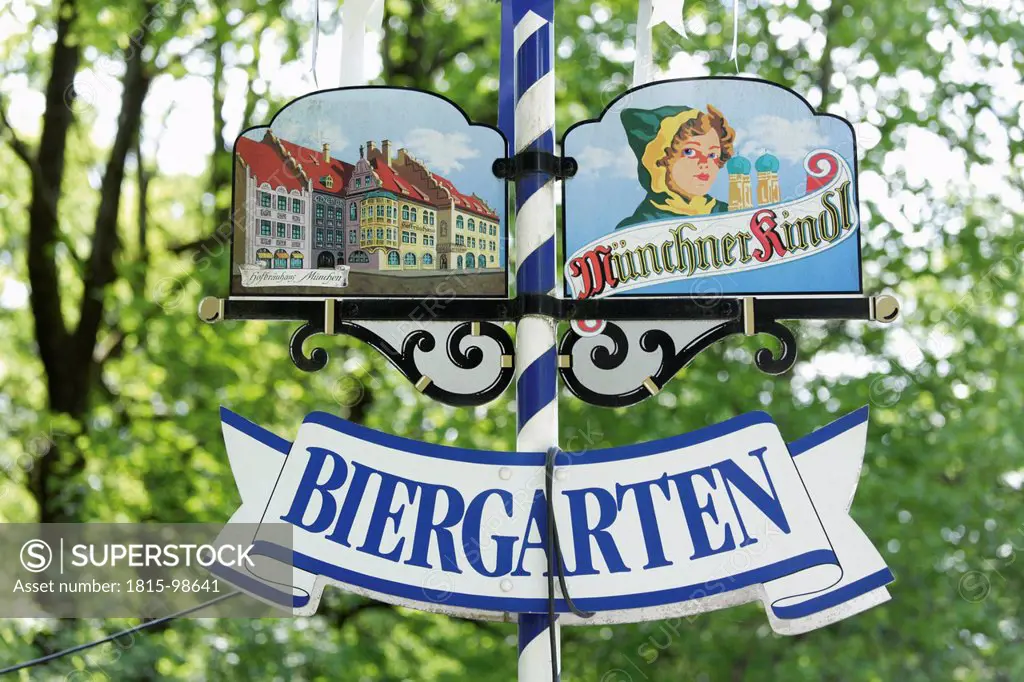 Germany, Bavaria, Munich, Sign of beer garden, close up