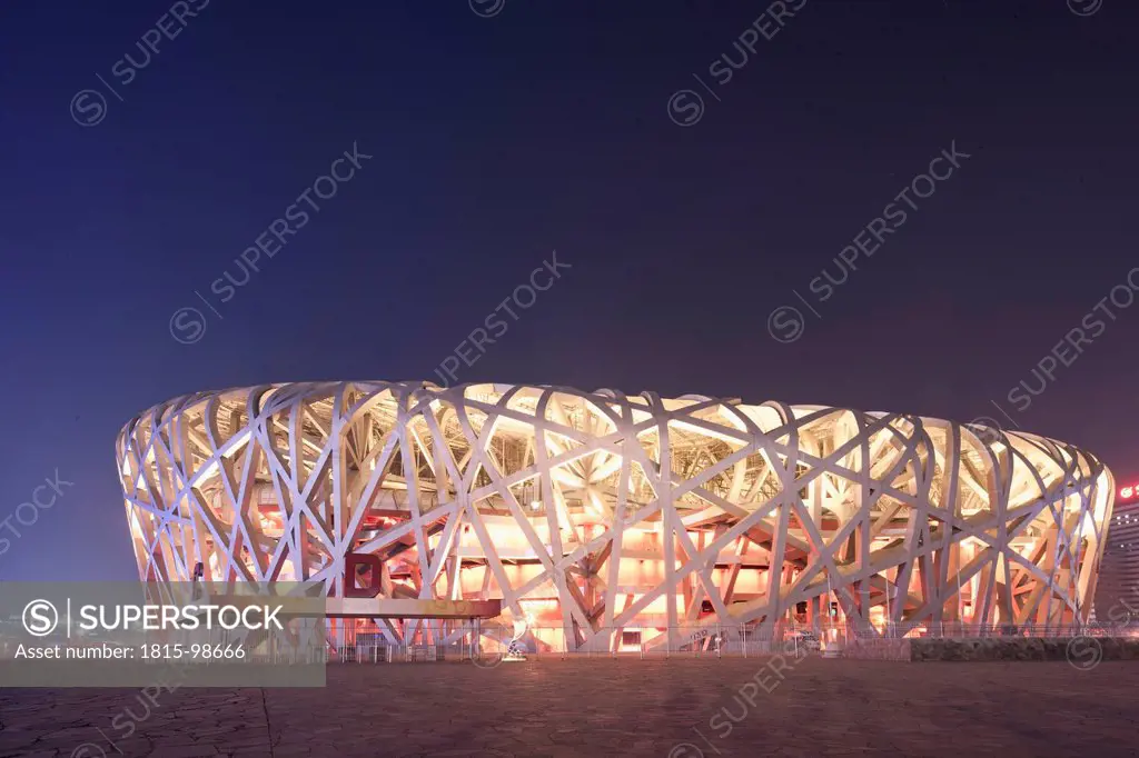 China, Beijing, National Stadium at night