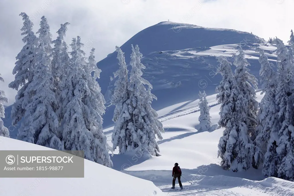 Austria, Styria, Person skiing at Reiteralm ski area