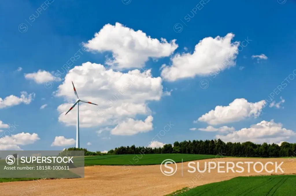 Germany, Bavaria, View of wind turbine in field