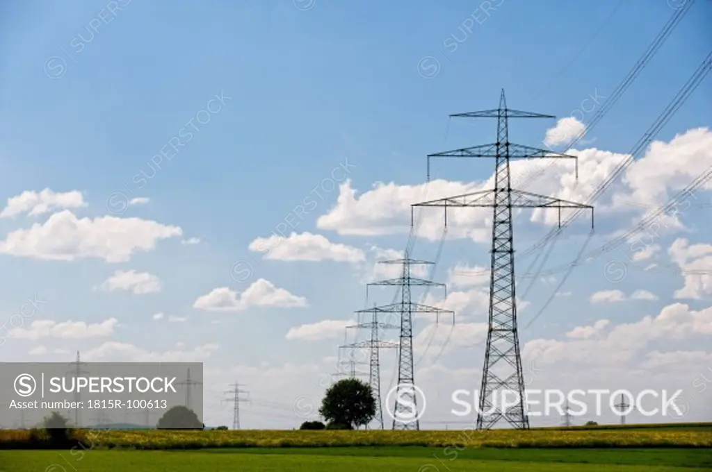 Germany, Bavaria, View of electricity pylon