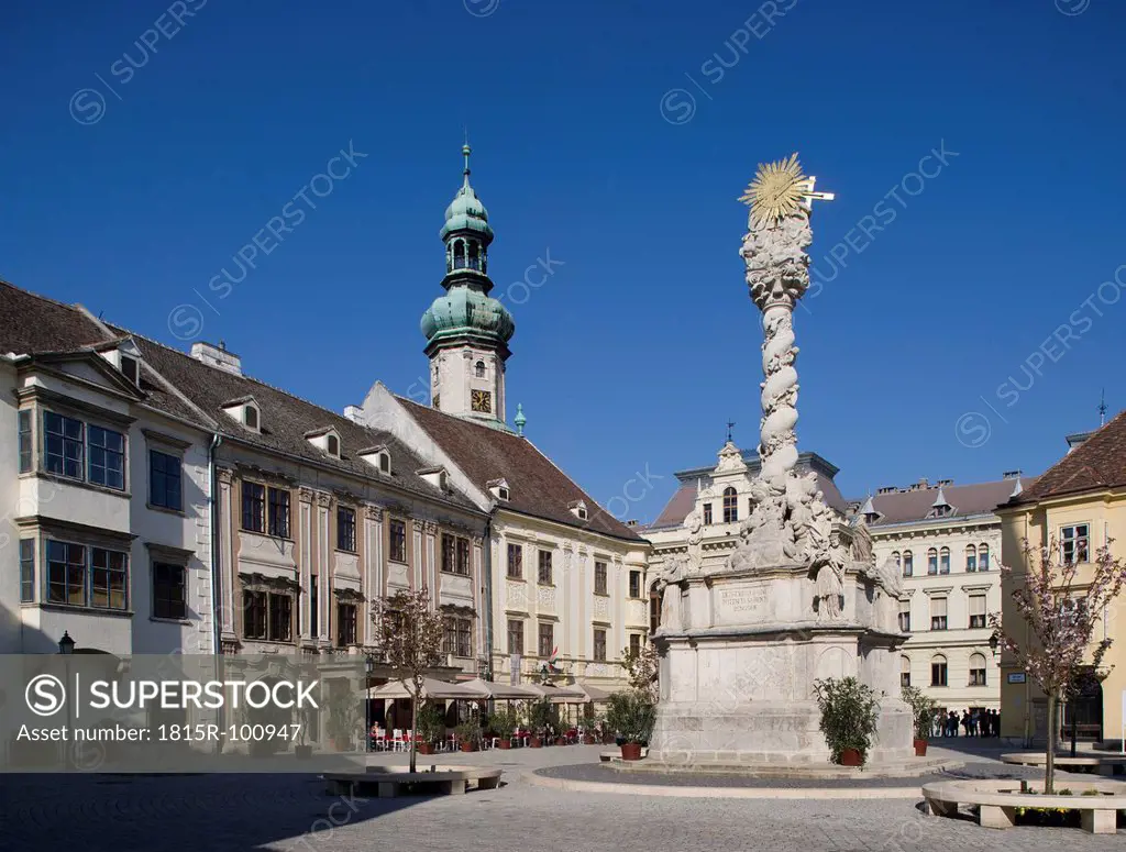Hungary, Sopron, View of firestorm tower with town