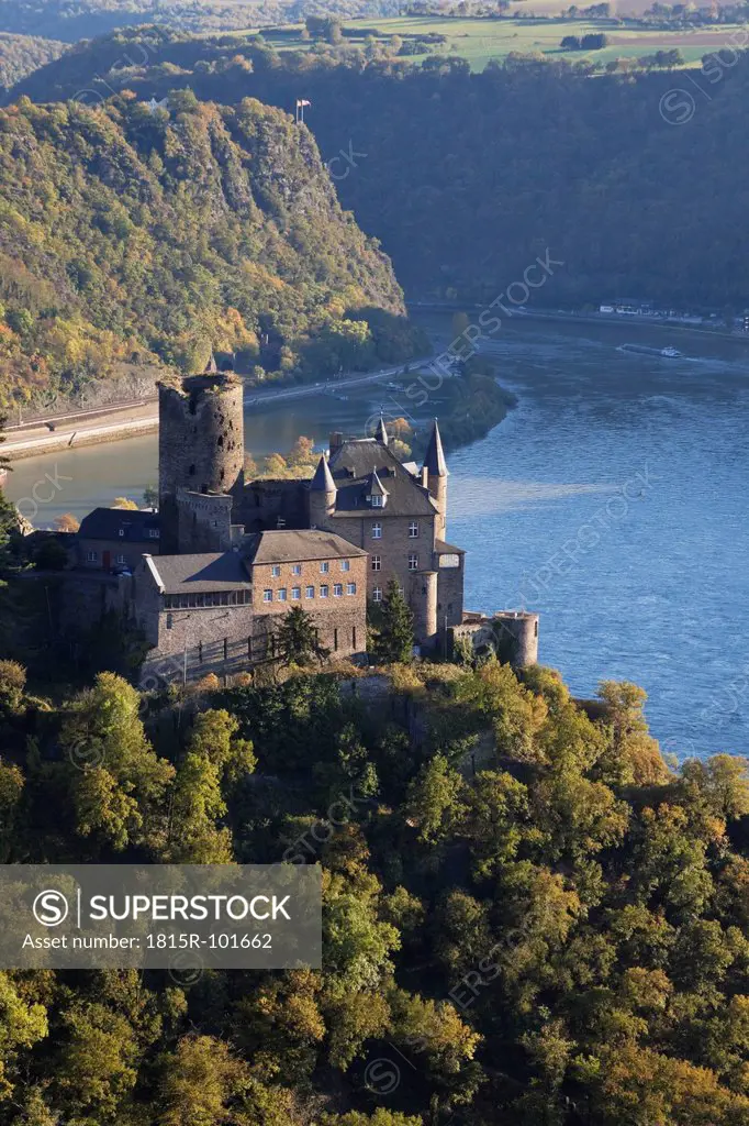 Germany, Rhineland Palatinate, View of Katz Castle with Rhine River