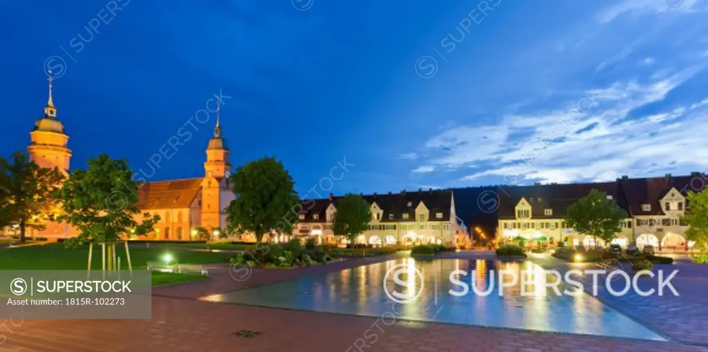 Germany, Baden Wurttemberg, Freudenstadt, View of parish church at night