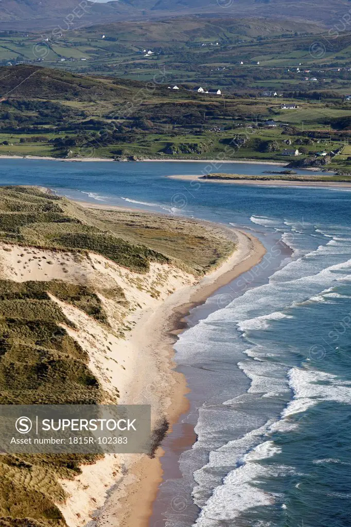 Ireland, County Donegal, View of Five Finger Strand and Inishowen Peninsula with Trawbreaga Bay