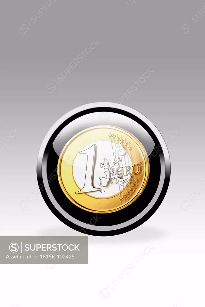 Black button showing one euro symbol, close up