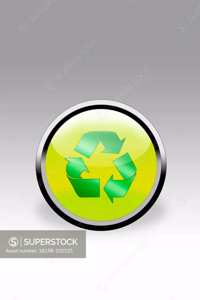 Button showing recycling sign, close up