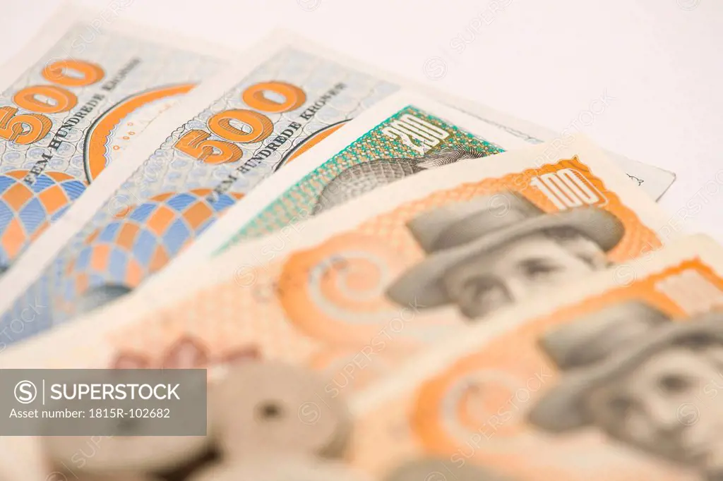 Danish krone note, close up