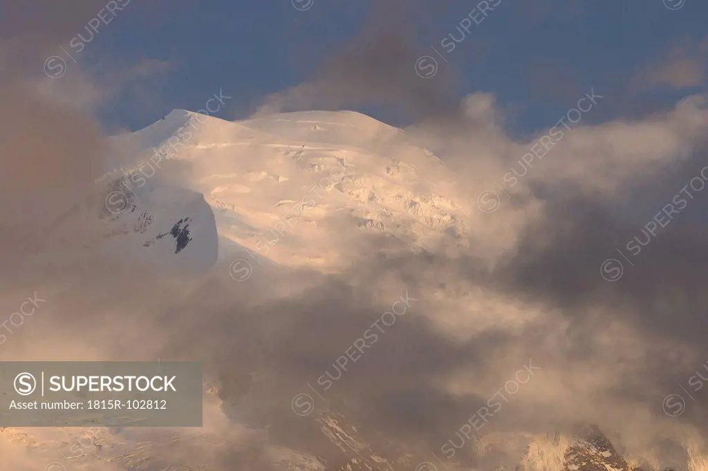 France, View of Mont Blanc at sunset