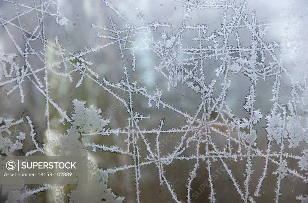 Germany, Frankfurt, Window glass with frost pattern