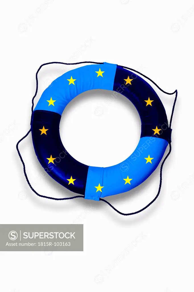 Rescue ring with european stars on white background