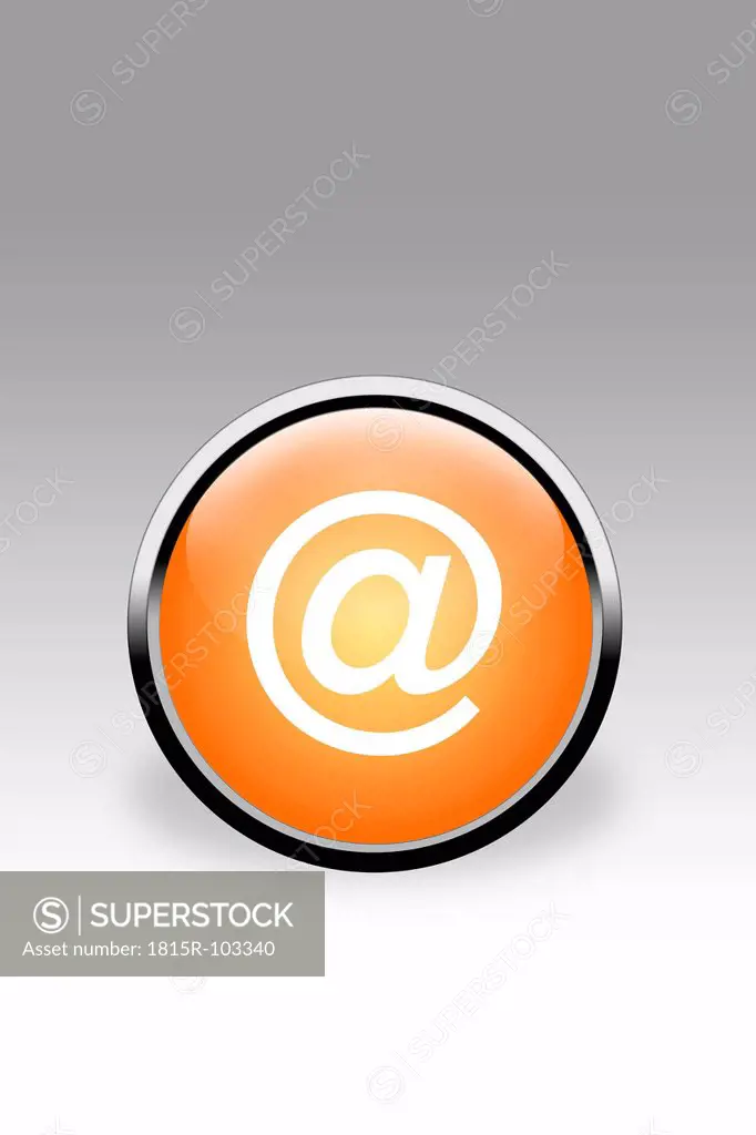 Orange button with @ sign against grey background