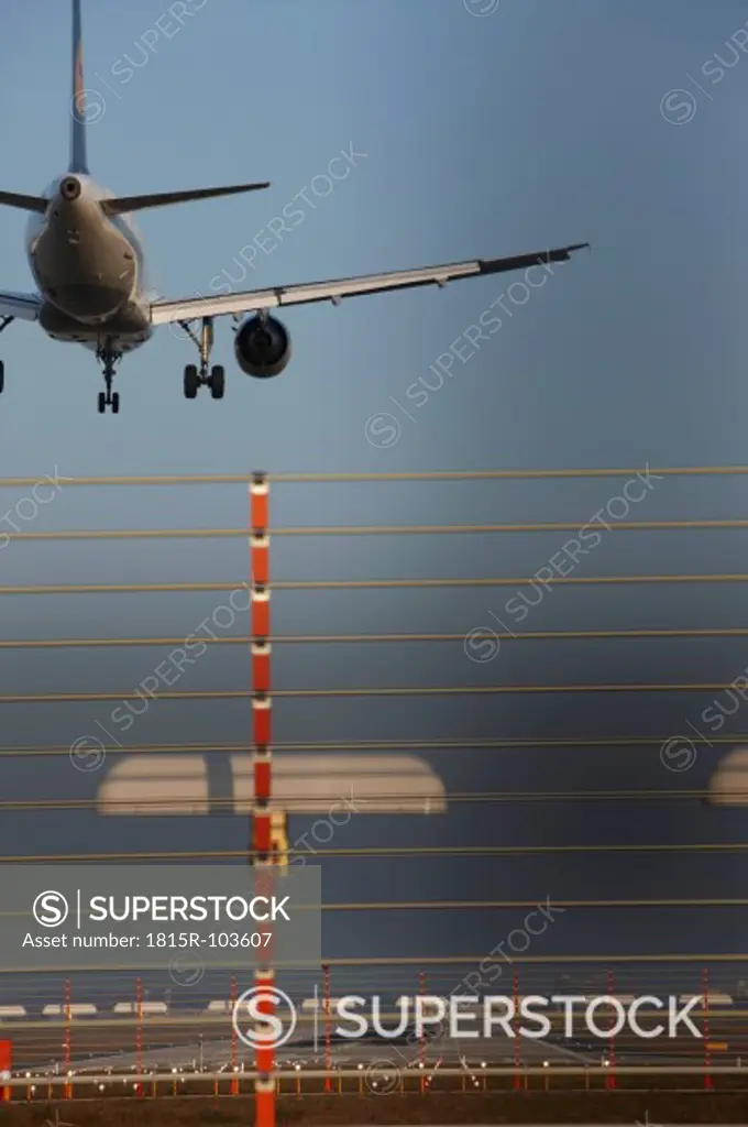 Germany, Frankfurt, Aeroplane landing on airport