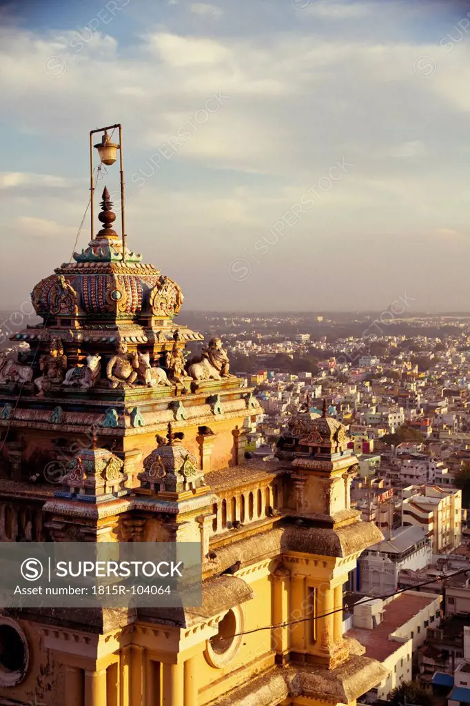 Asia, India, Tamil Nadu, View of temple with Trichy City