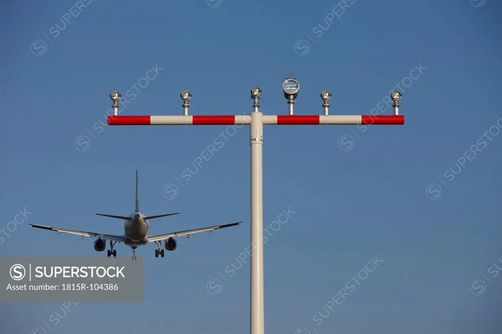 Germany, Frankfurt, Aeroplane landing on airport
