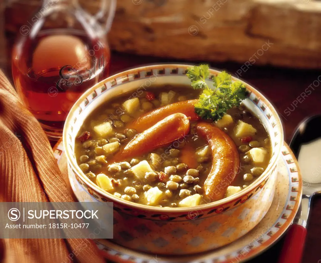 Lentil soup with sausages