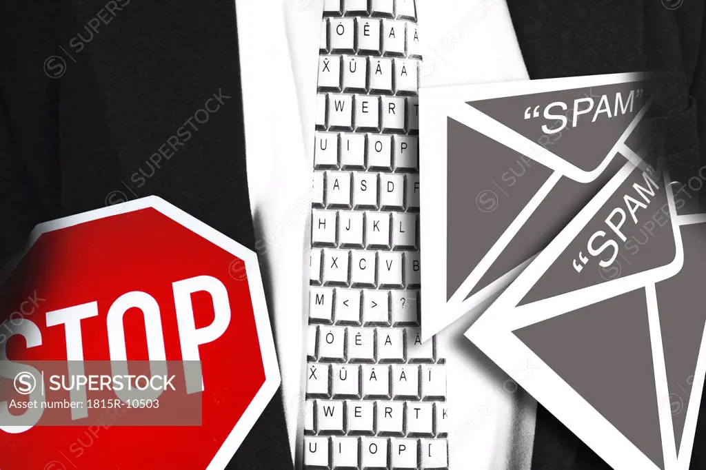 Spam email and stop sign, composing