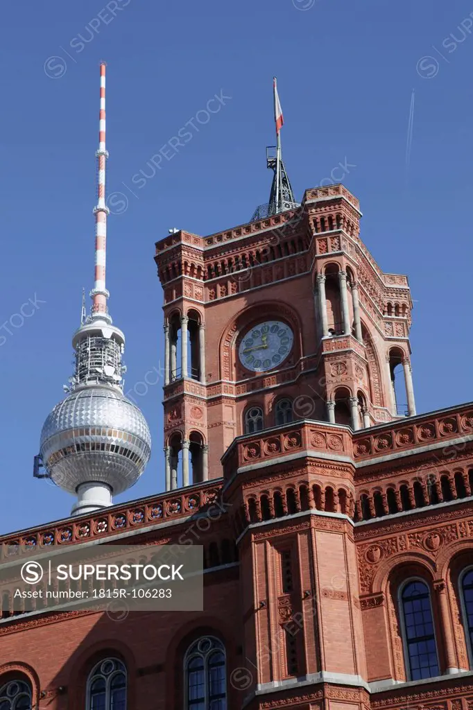 Germany, Berlin, TV tower with red town hall