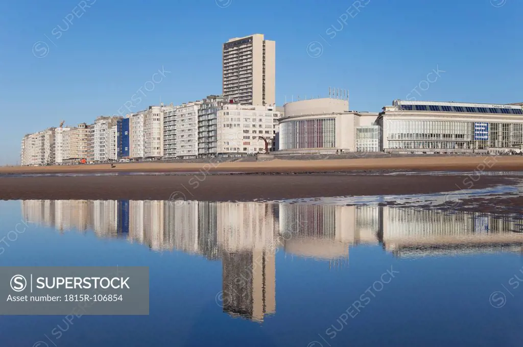 Belgium, Oostende, View of beach promenade with costal high rises