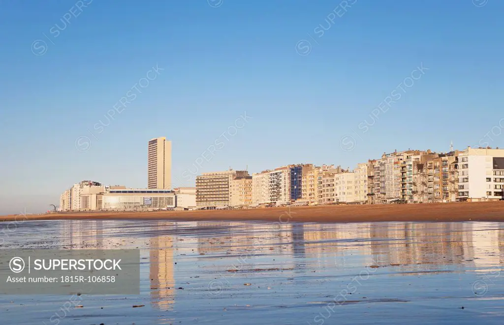 Belgium, Oostende, View of North Sea with high rises